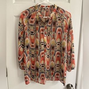 BB Dakota retro print sheer blouse size L